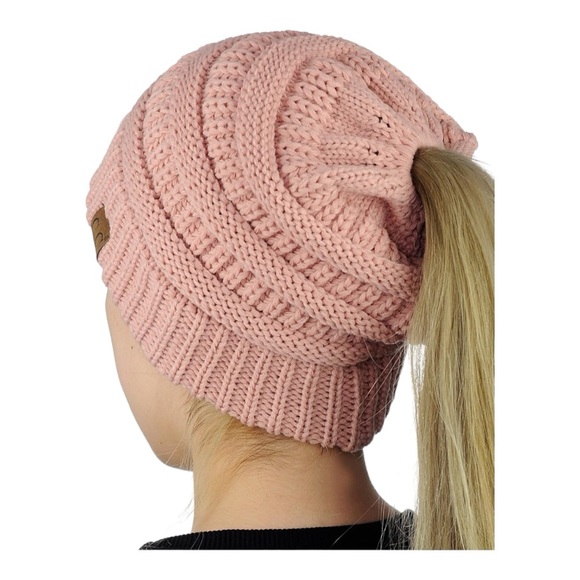 CC Boutique Accessories - CC Ponytail Beanie - Blush Pink